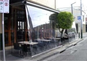 cafe_frontage Geared Roller Clear PVC Bistro Blinds