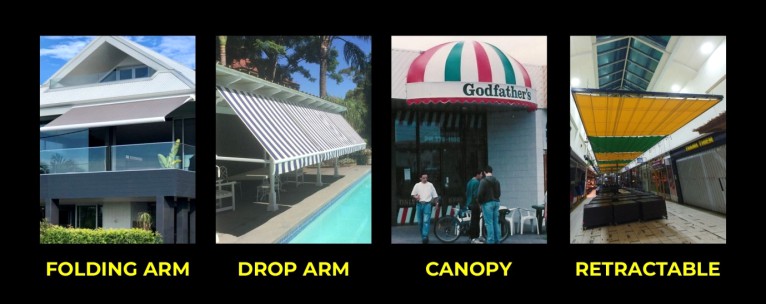 awning types Melbourne comparison folding arm drop arm canopy retractable 2026